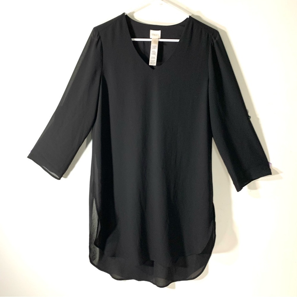 Chico’s Black sheer chiffon 3/4 Sleeve tunic 2/$35 - Picture 7 of 10